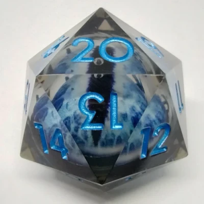Gros "Spindown" d20 (33mm): Oeil de dragon - bleu