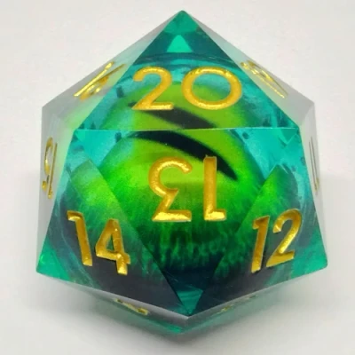 Gros "Spindown" d20 (33mm): Oeil de dragon - vert