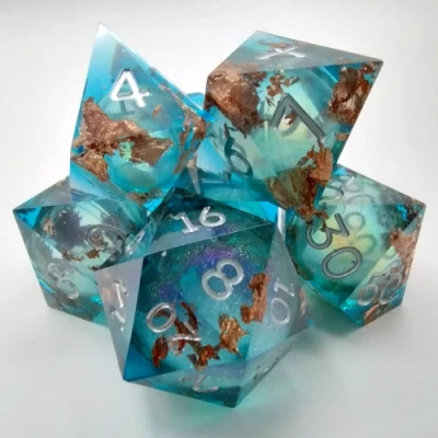 Kit de dés tourbillon de rêves - bleu ciel avec fleur de cuivre dans une bouteille avec couvercle dévisable