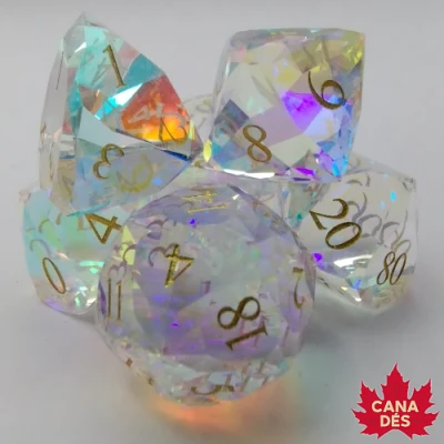 Kit de dés deluxes en verre gravé - arc-en-ciel