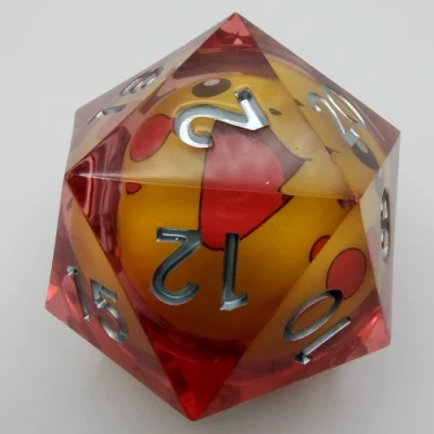 Jumbo d20 55mm "Liquid Core" avec DEL - Pikachu dans une pochette en suédine noire